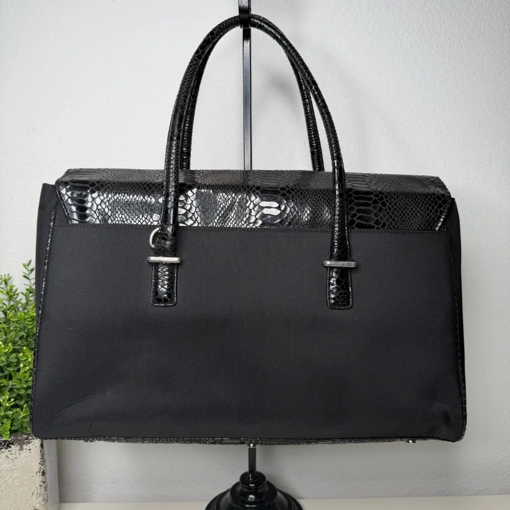 Women in Business London Tote Laptop‎ Bag Black Snakeskin Embossed Canvas